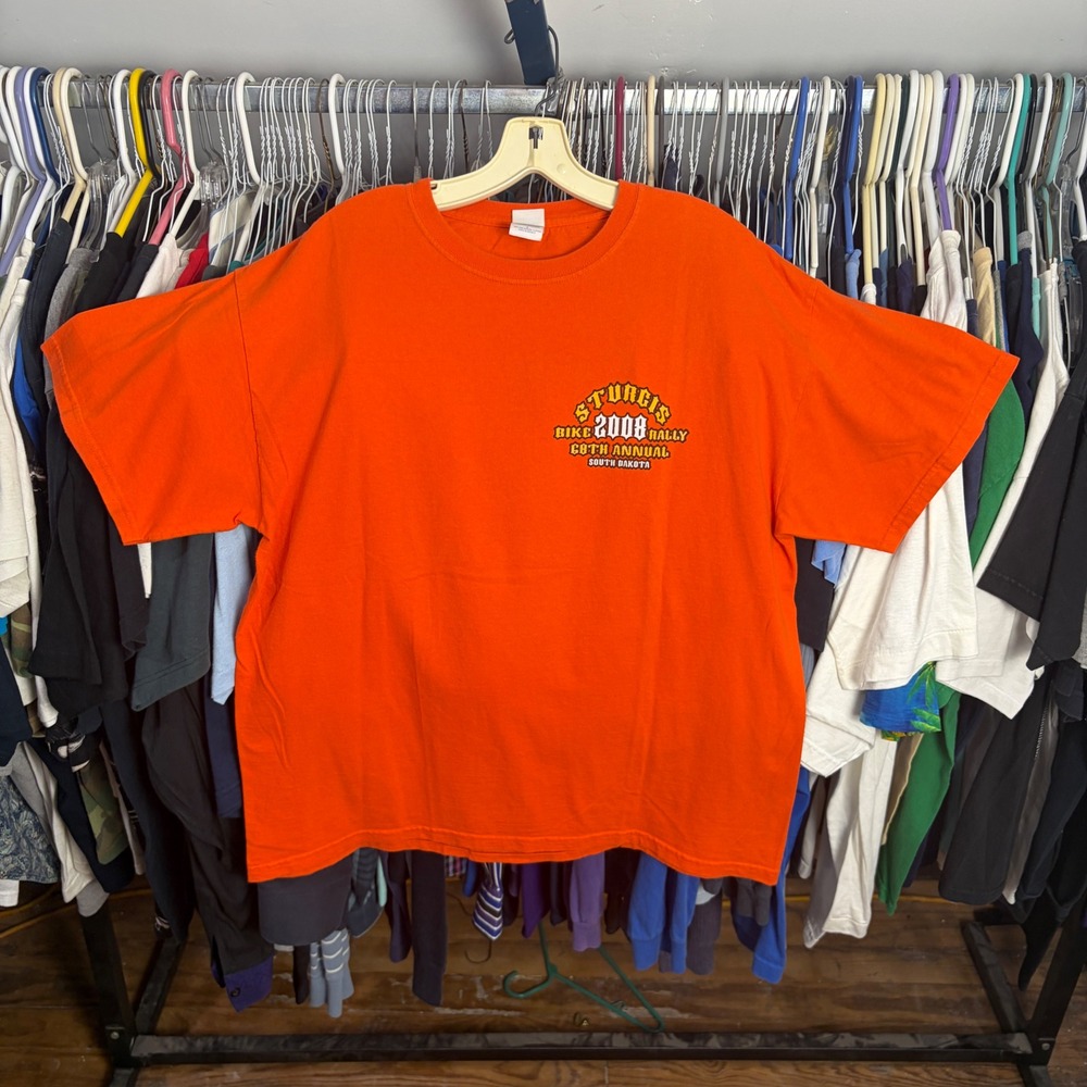 M&O Knits Sturgis 2008 Bike Rally 68th Annual Orange Graphic T-Shirt Mens Large